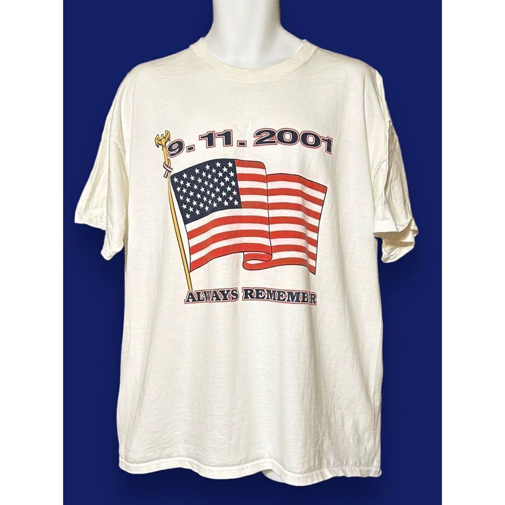 Vintage Y2K 2001 Always Remember September 11th 9/11 White Tee Shirt 2XL
